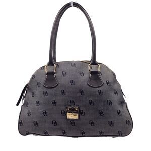 Dooney & Bourke Large Gray Monogram Canvas & Leather Trim Dome Satchel Bag GUC